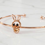 Rose Gold Anti-Tarnish Bunny Champagne Crystal Cuff Adjustable Bangle