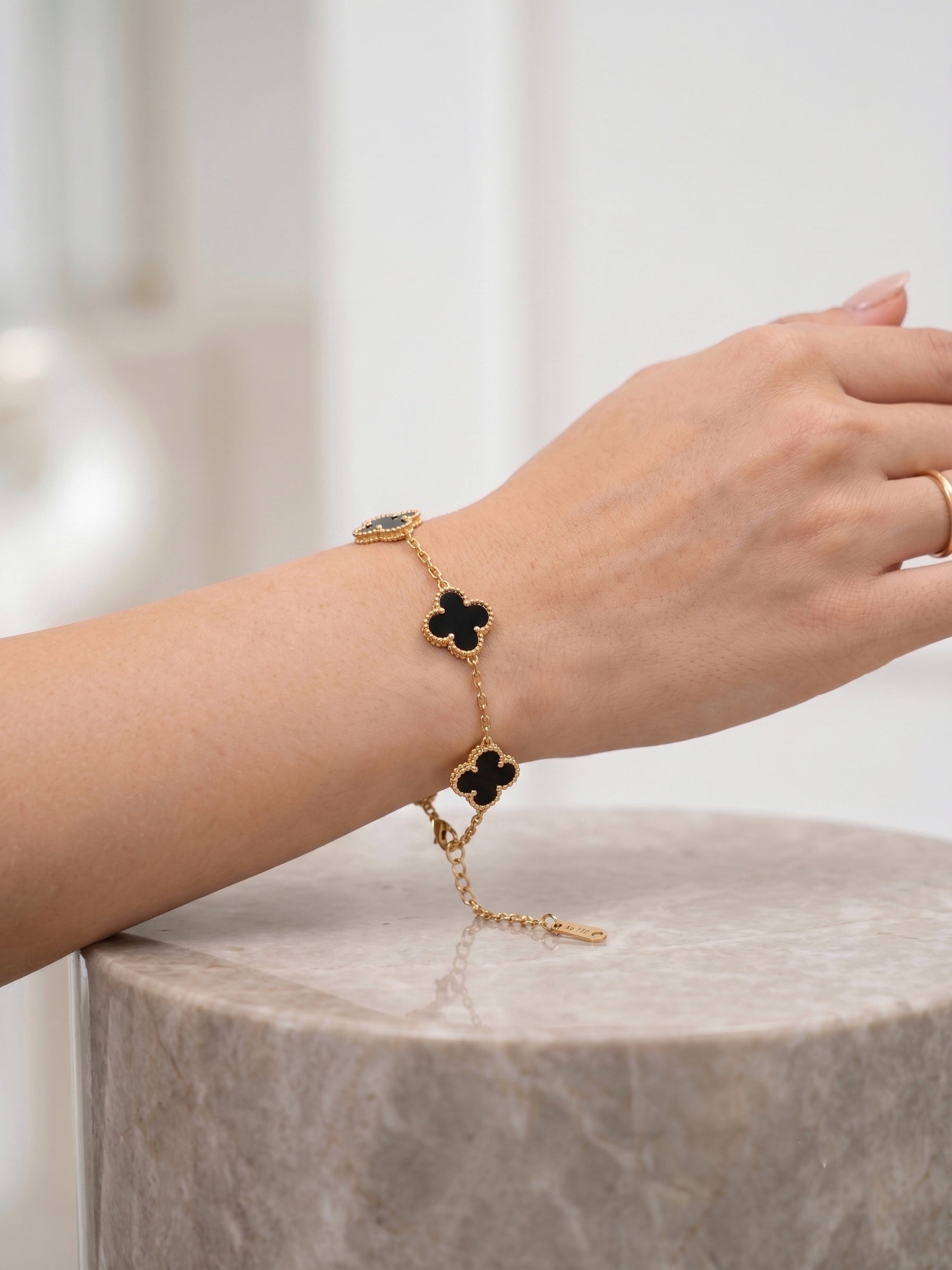 Black Clover Station Gold Plated Chain Bracelet