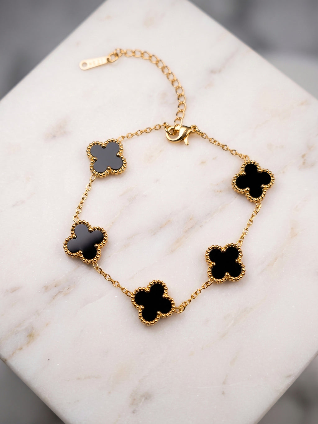 Black Clover Station Gold Plated Chain Bracelet