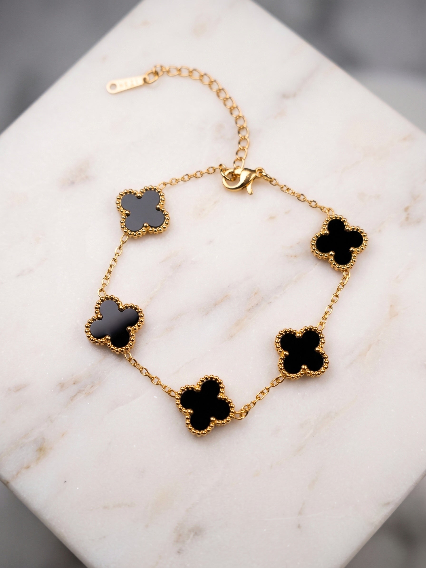 Black Clover Station Gold Plated Chain Bracelet