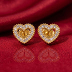 18Kt Gold Plated Pave Open Heart Studs
