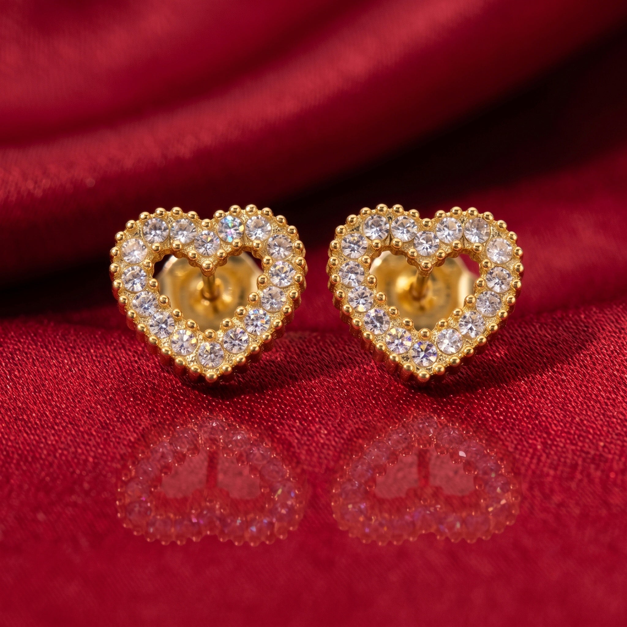 18Kt Gold Plated Pave Open Heart Studs