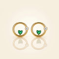 18Kt Gold Plated Open Circle Emerald Heart Studs