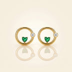 18Kt Gold Plated Open Circle Emerald Heart Studs