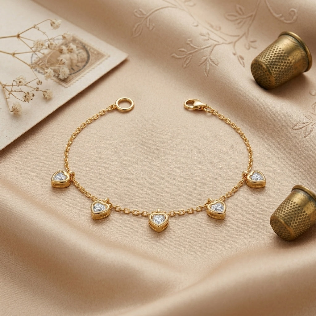 Anti-Tarnish Gold Heart Dangle Adjustable Chain Bracelet
