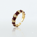 Bamboo Cut Burgundy Enamel 18K Gold Plated Adjustable Ring