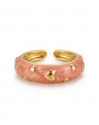 Pink enamel ring with gold heart accents