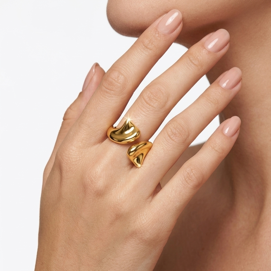 women wearing a Gold hersheys adjustable Ring