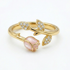 Blushing Tulip Crystal Leaf Anti-Tarnish Adjustable Ring
