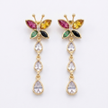 Gemstone Butterfly Teardrop Anti-Tarnish Dangle Earrings