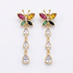 Gemstone Butterfly Teardrop Anti-Tarnish Dangle Earrings