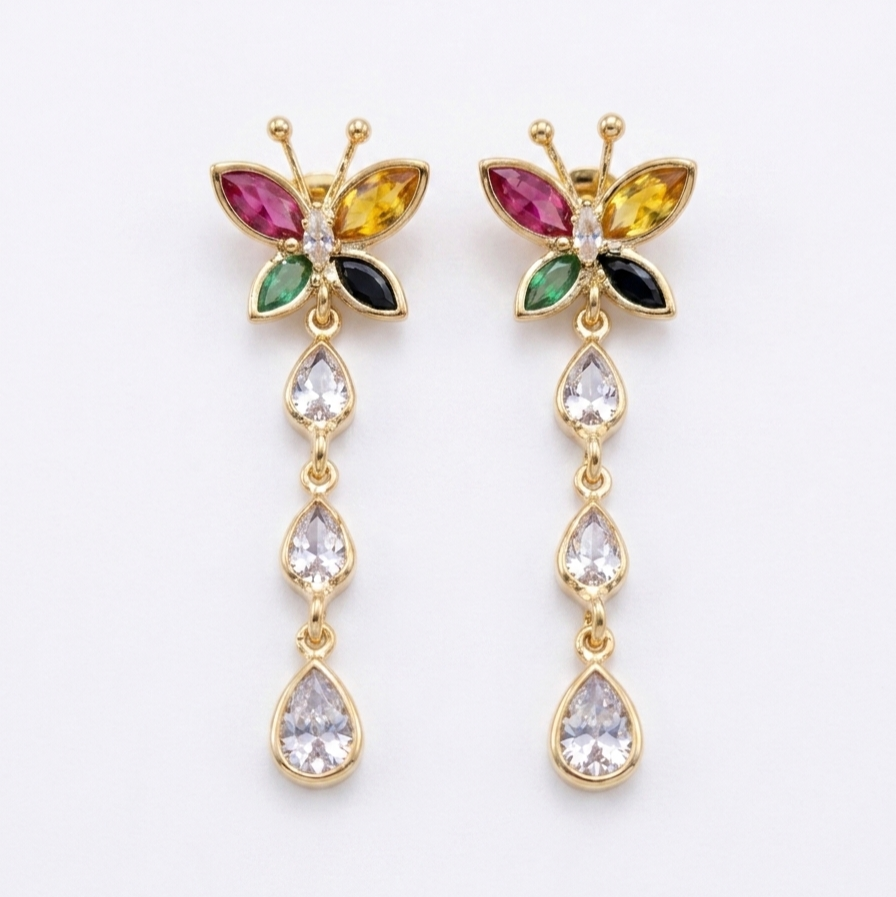 Gemstone Butterfly Teardrop Anti-Tarnish Dangle Earrings