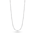 A silver snake chain necklace shown hanging in a U-shape against a plain white background.