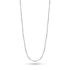 A silver snake chain necklace shown hanging in a U-shape against a plain white background.