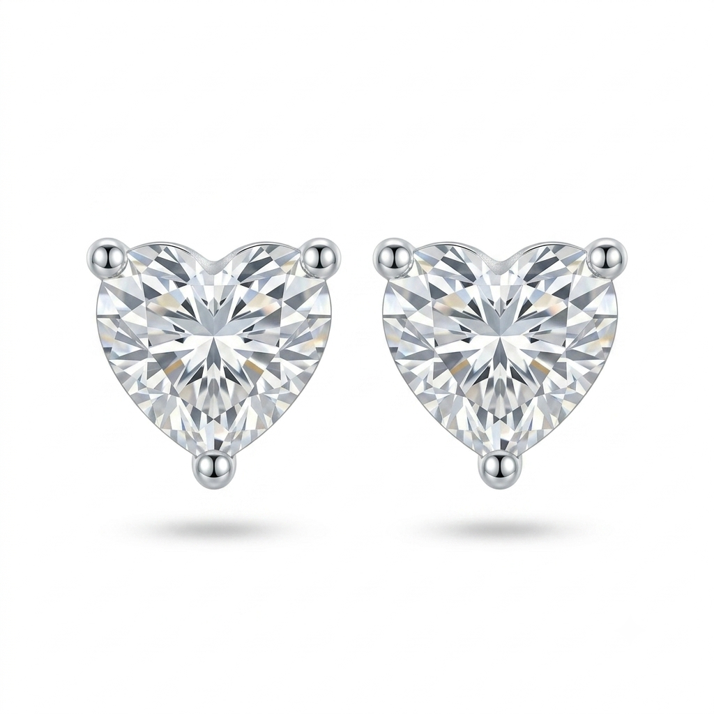 Silver Heart Cut Solitaire 925 Sterling Silver Studs