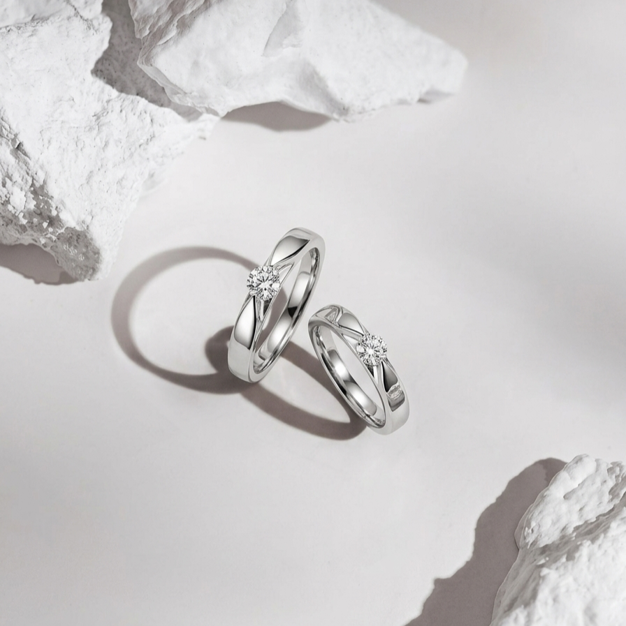 925 Sterling Silver Matching Solitaire Couple Rings