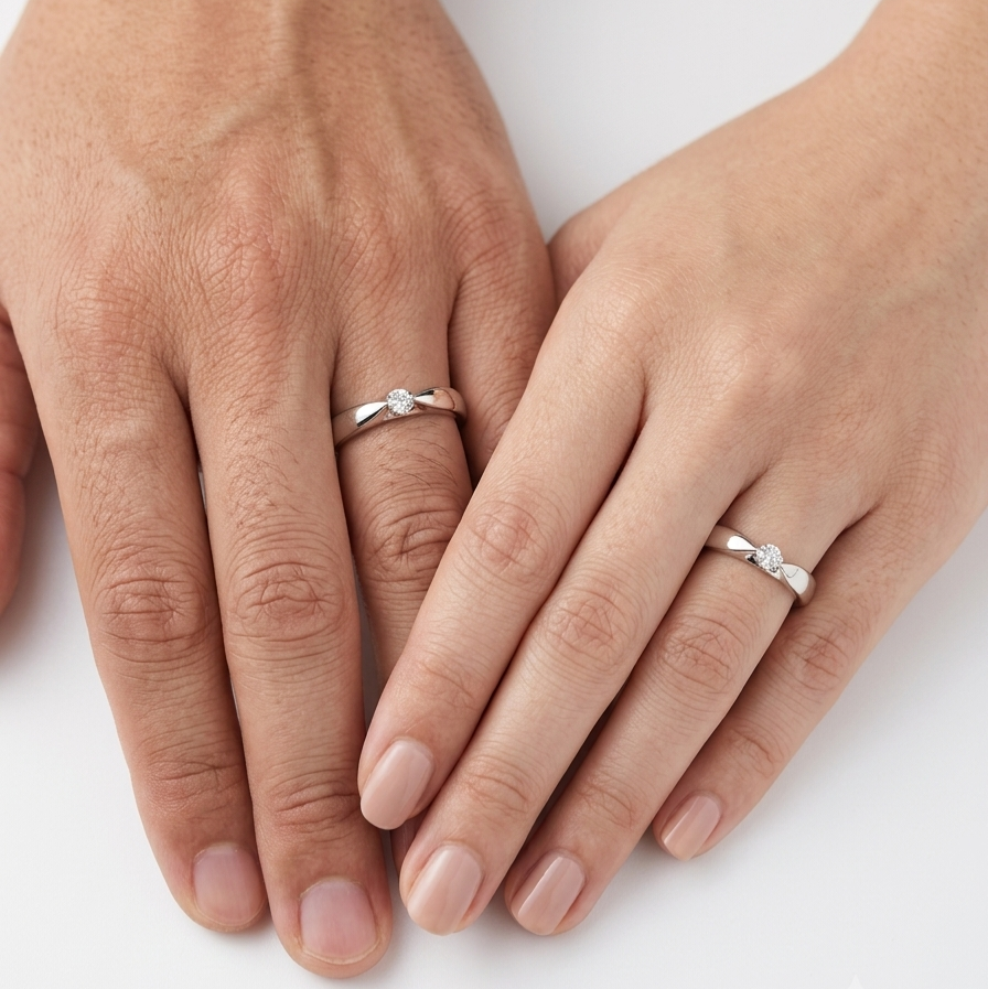 925 Sterling Silver Matching Solitaire Couple Rings