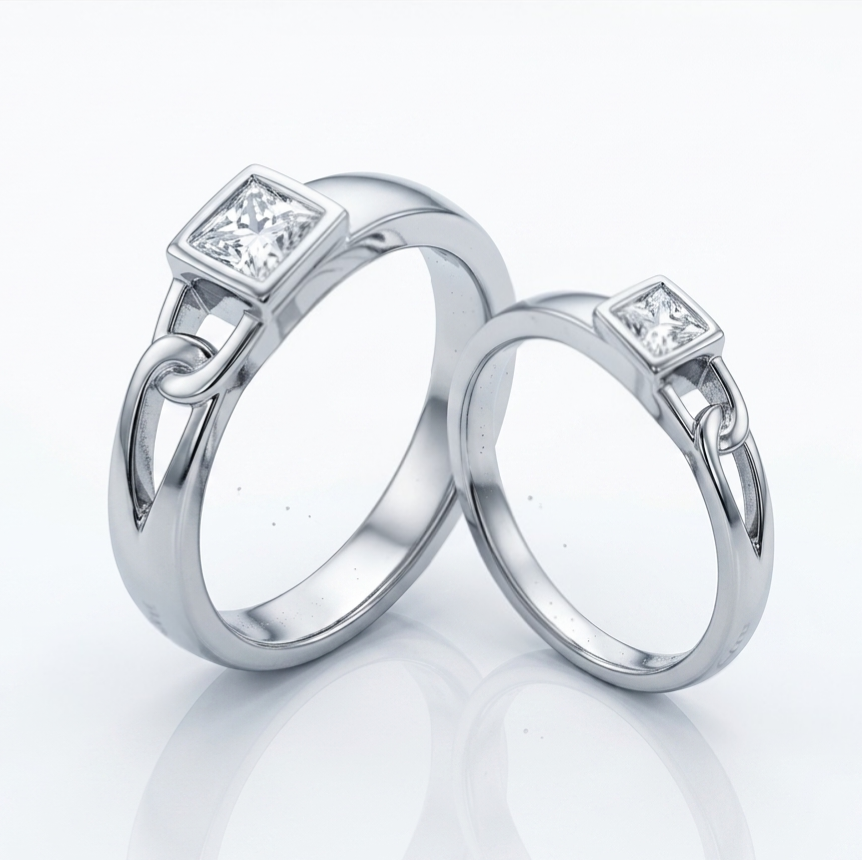 Classic 925 Sterling Silver Interlocking Unity Rings for Couples