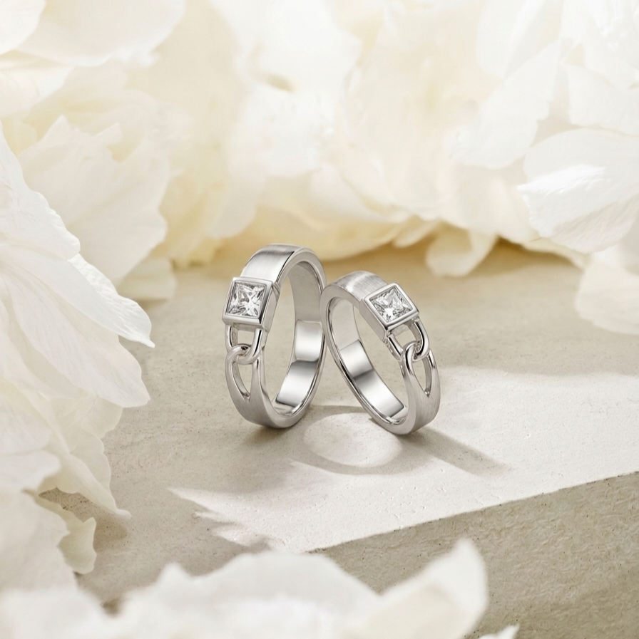 Classic 925 Sterling Silver Interlocking Unity Rings for Couples