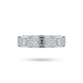 A silver-toned ring featuring three screw-head motifs surrounded by pavé-set clear stones, shown against a plain white background with a soft shadow underneath.