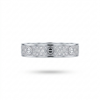 A silver-toned ring featuring three screw-head motifs surrounded by pavé-set clear stones, shown against a plain white background with a soft shadow underneath.
