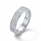 A silver-toned ring band featuring a pavé diamond center channel and three screw-head motifs, shown on a clean white background.