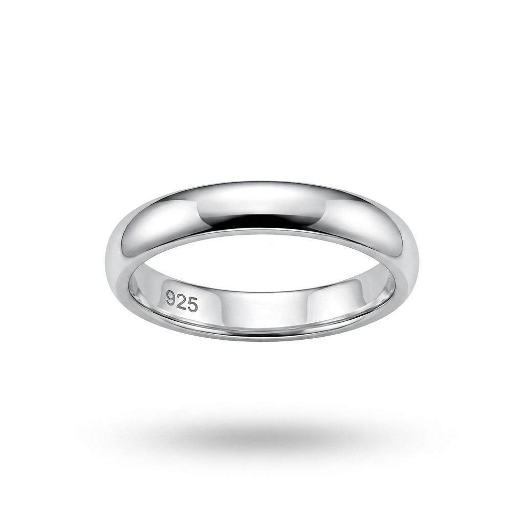 Unisex 925 Sterling Silver Classic Dome Band Ring