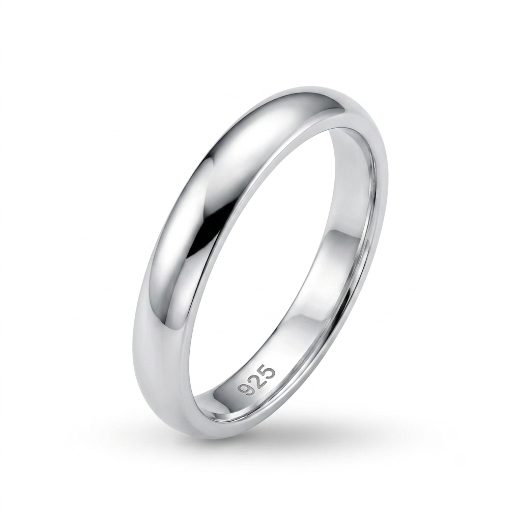 Unisex 925 Sterling Silver Classic Dome Band Ring