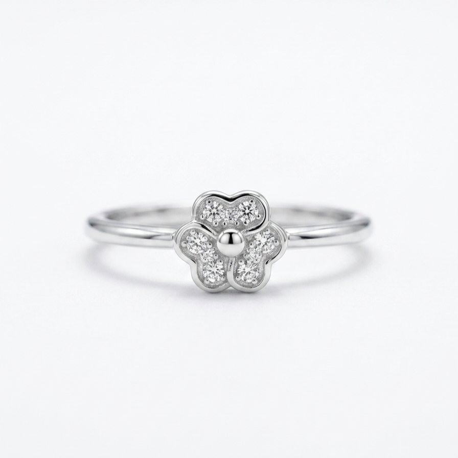 925 Sterling Silver Flora Micro Pave Daisy Ring