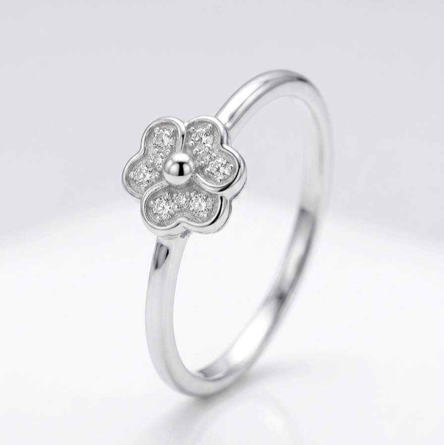 925 Sterling Silver Flora Micro Pave Daisy Ring