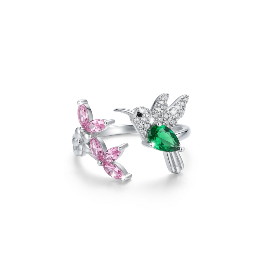 925 Sterling Silver Evangeline Hummingbird Adjustable Ring