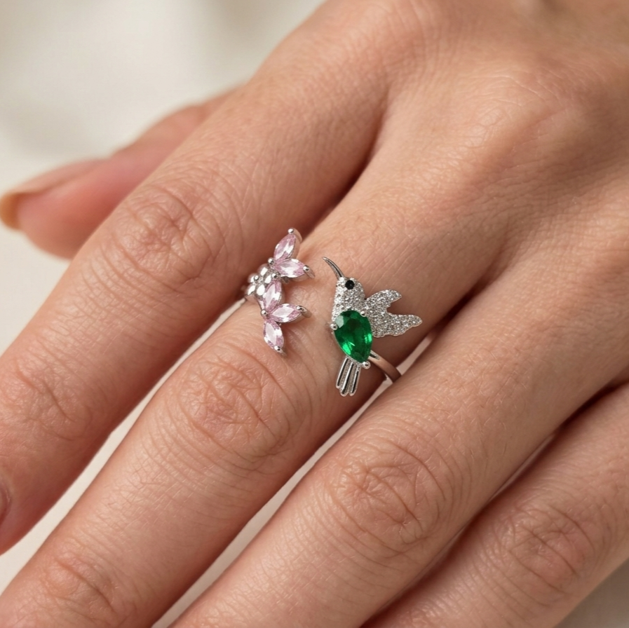 925 Sterling Silver Evangeline Hummingbird Adjustable Ring