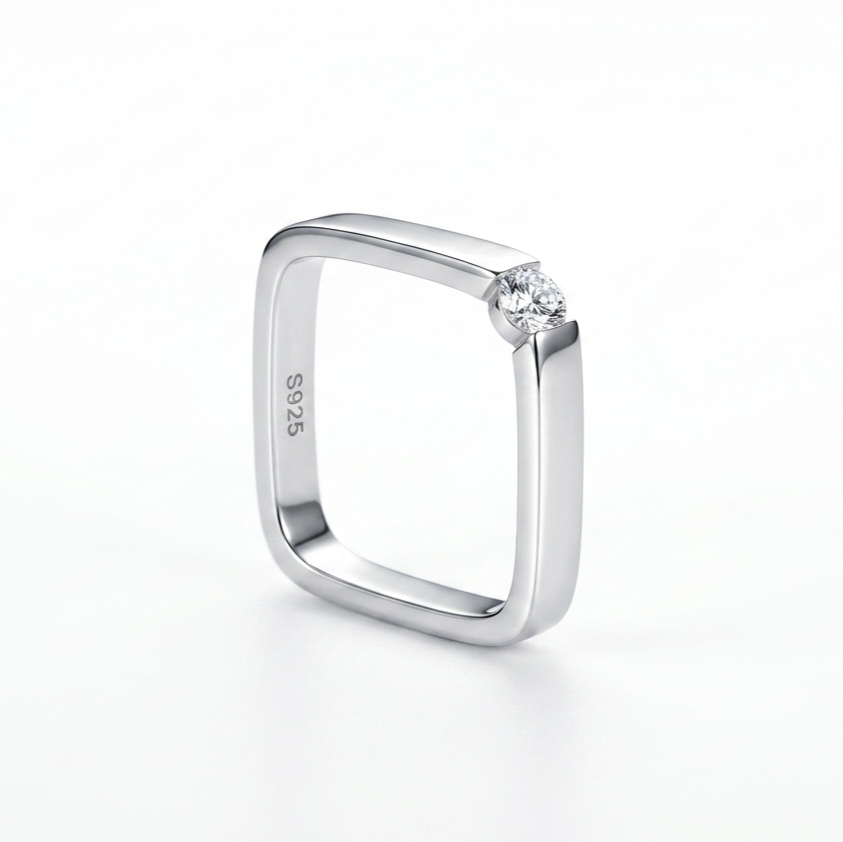 925 Sterling Silver Elave Geometric Square Band Ring
