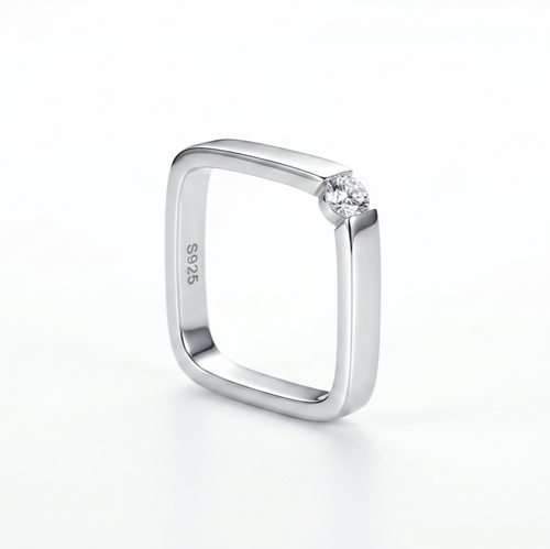 925 Sterling Silver Elave Geometric Square Band Ring