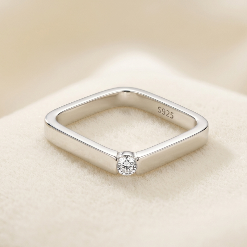 925 Sterling Silver Elave Geometric Square Band Ring