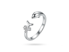 925 Sterling Silver Dolphin Adjustable Open Ring