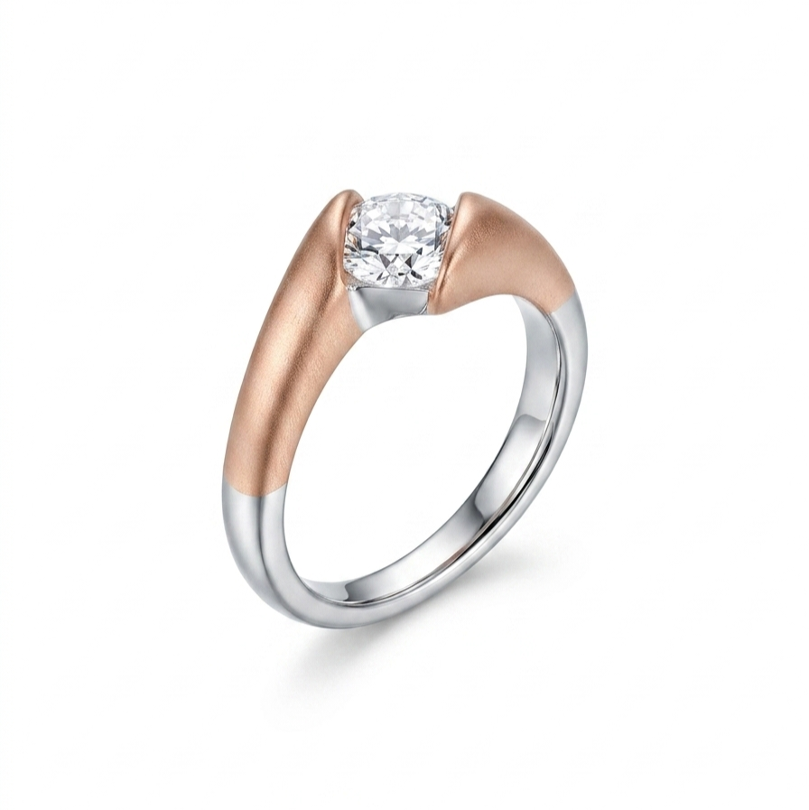 925 Sterling Silver Two-Tone Solitaire Rose Gold Plated Ring
