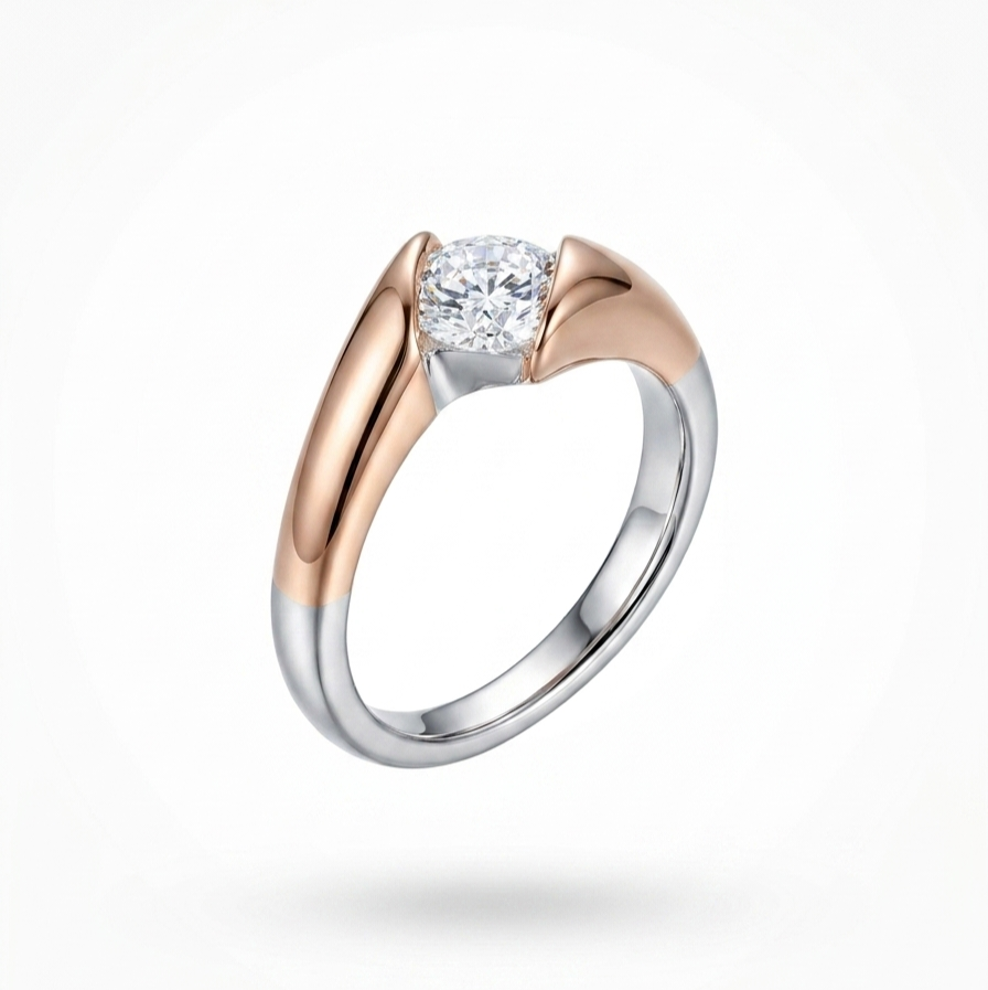 925 Sterling Silver Two-Tone Solitaire Rose Gold Plated Ring