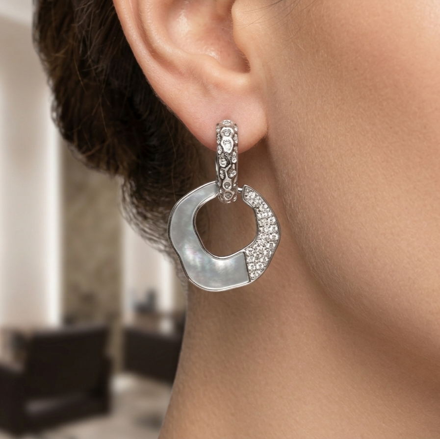 925 Sterling Silver Mother of Pearl Geometric Drop Earrings