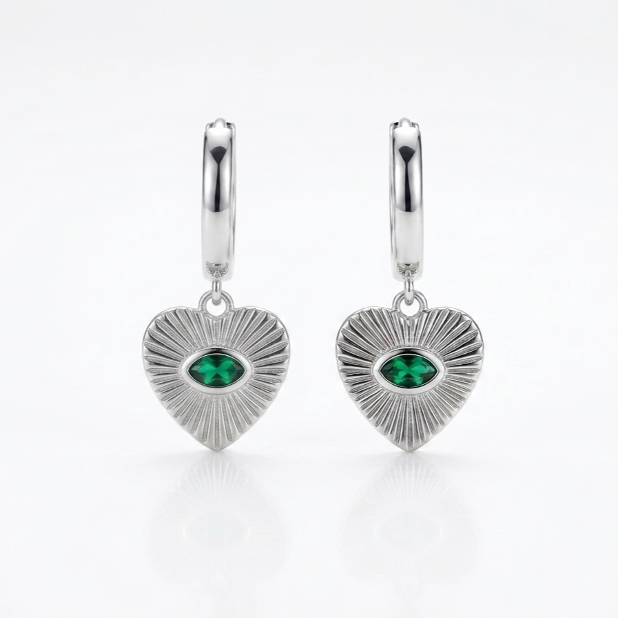 925 Sterling Silver Elysian Green Eye Huggie Earrings