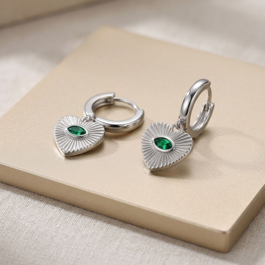 925 Sterling Silver Elysian Green Eye Huggie Earrings