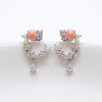 925 Sterling Silver Pink Blossom Leaf Dangles