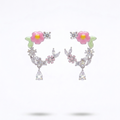 925 Sterling Silver Pink Blossom Leaf Dangles