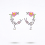 925 Sterling Silver Pink Blossom Leaf Dangles
