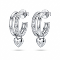 925 Sterling Silver Double Hoop Heart Drop Huggies