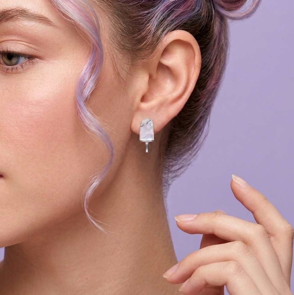 Crystal-Dipped Popsicle 925 Sterling Silver Stud Earrings