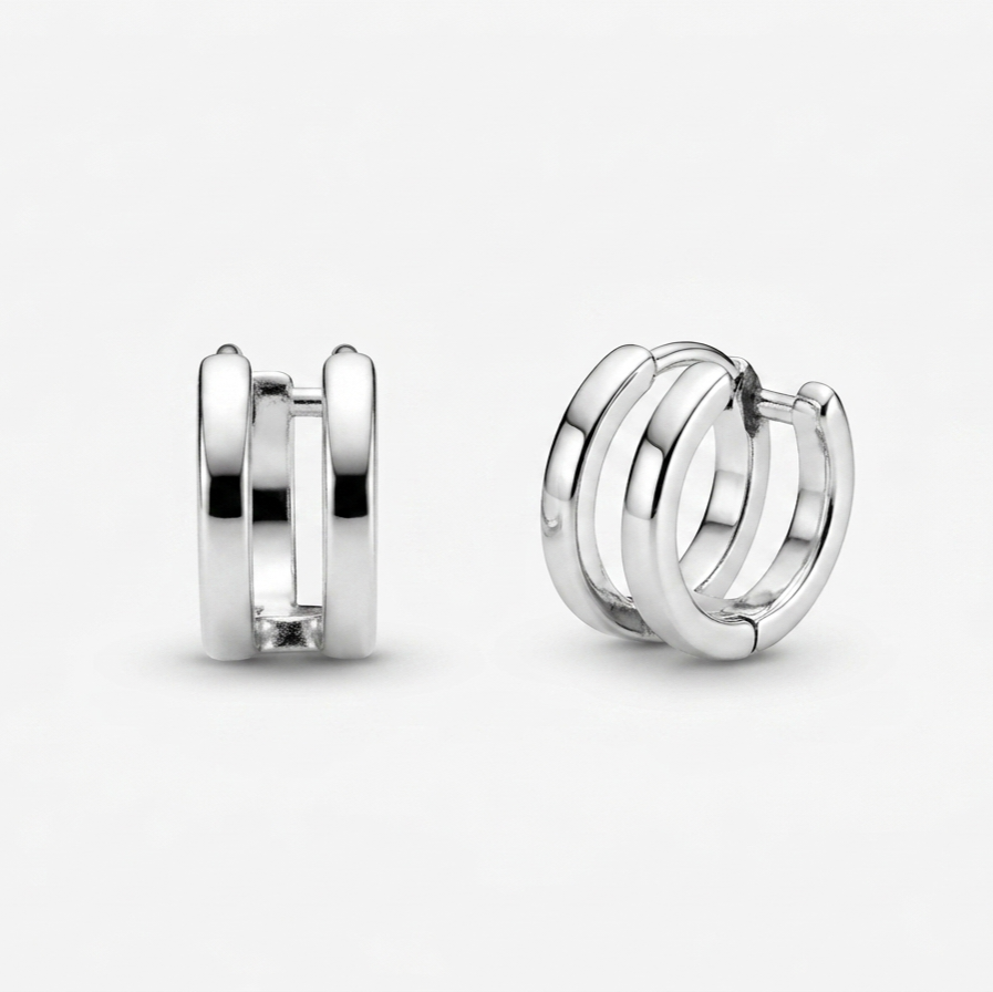 Minimalist Silver Double Hoop Illusion 925 Sterling Silver Earrings