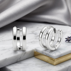 Minimalist Silver Double Hoop Illusion 925 Sterling Silver Earrings