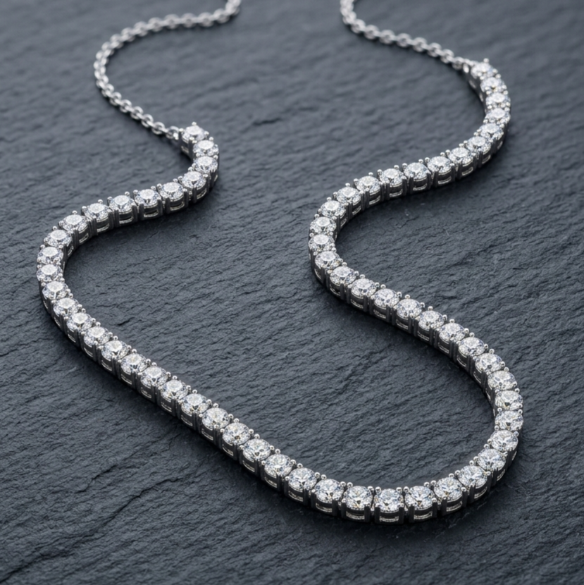 925 Sterling Silver Half Tennis Necklace