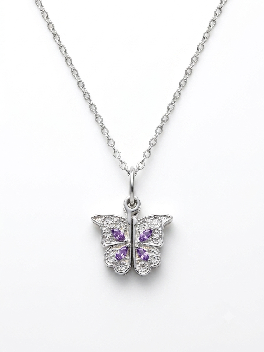 925 Sterling Silver Hidden Message Butterfly Necklace